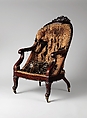 Armchair, Mahogany, ash, brass sabots and casters, American